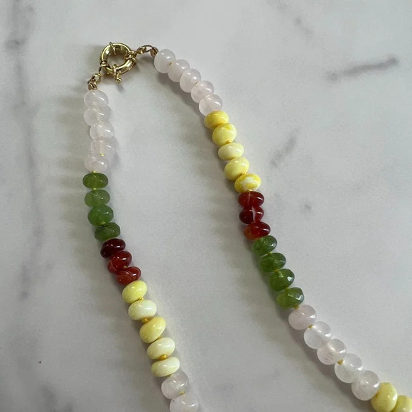 Genuine Carnelian Opal Aventurine Quartz Gemstone Bead Silk Knot Necklace - Picture 7 of 9